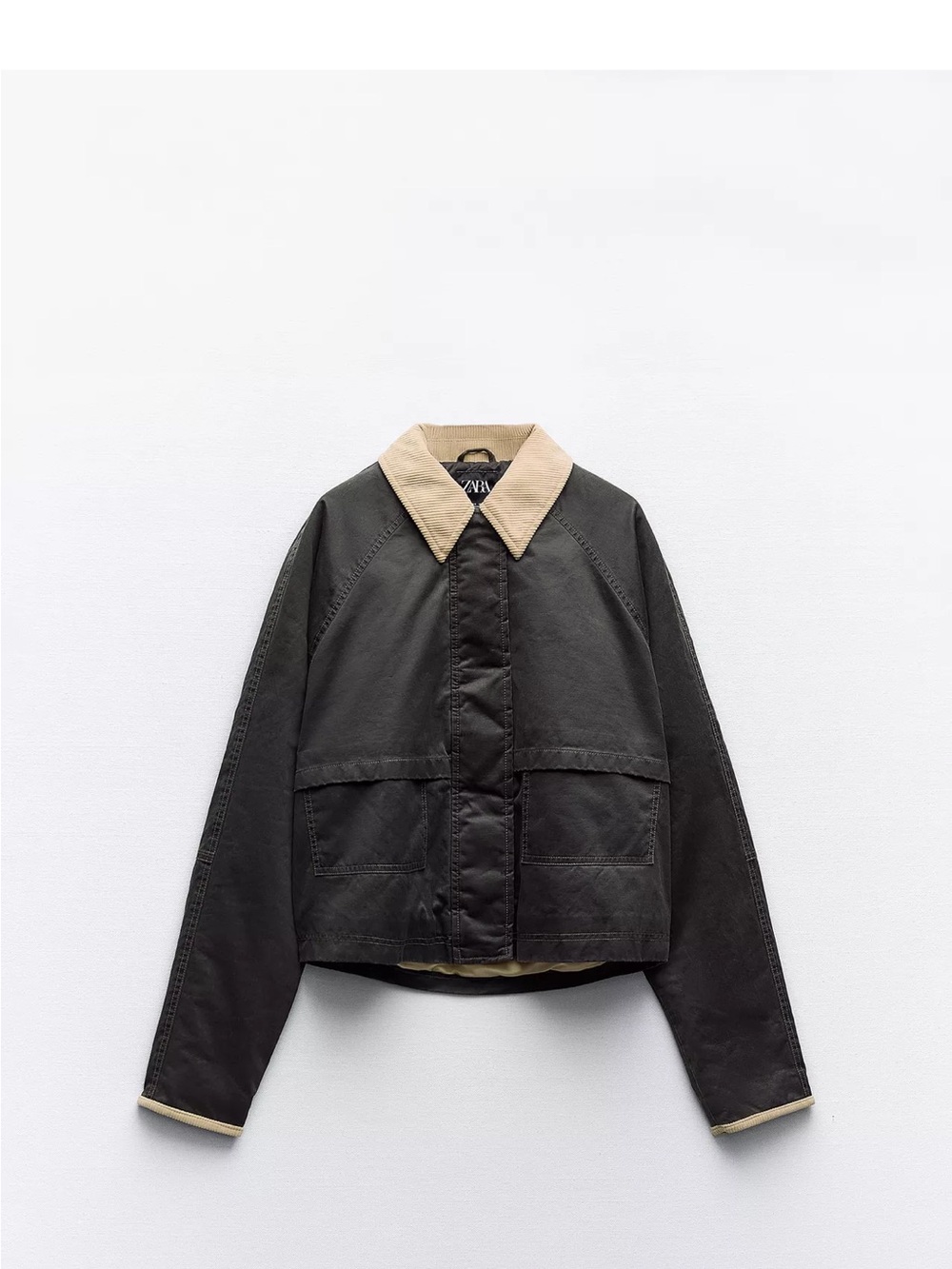 ZARA Black Jacket with Tan Contrast Collar